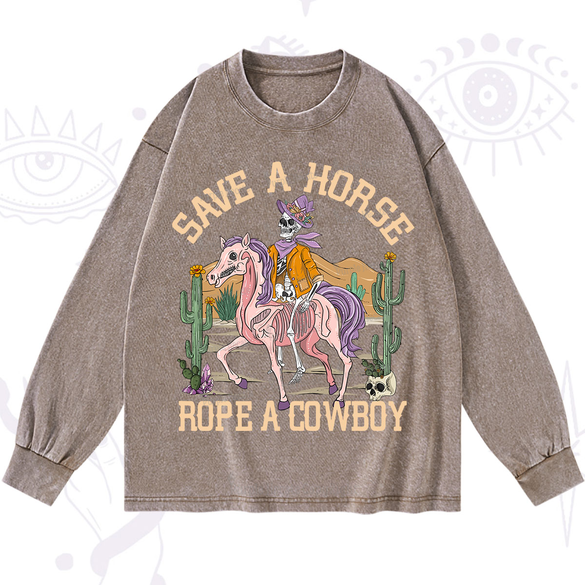 Purplehecate Save A Horse Rope A Cowboy Washed Long Sleeve Shirt