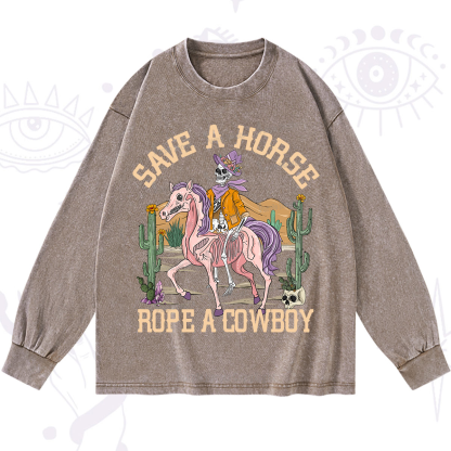 Purplehecate Save A Horse Rope A Cowboy Washed Long Sleeve Shirt