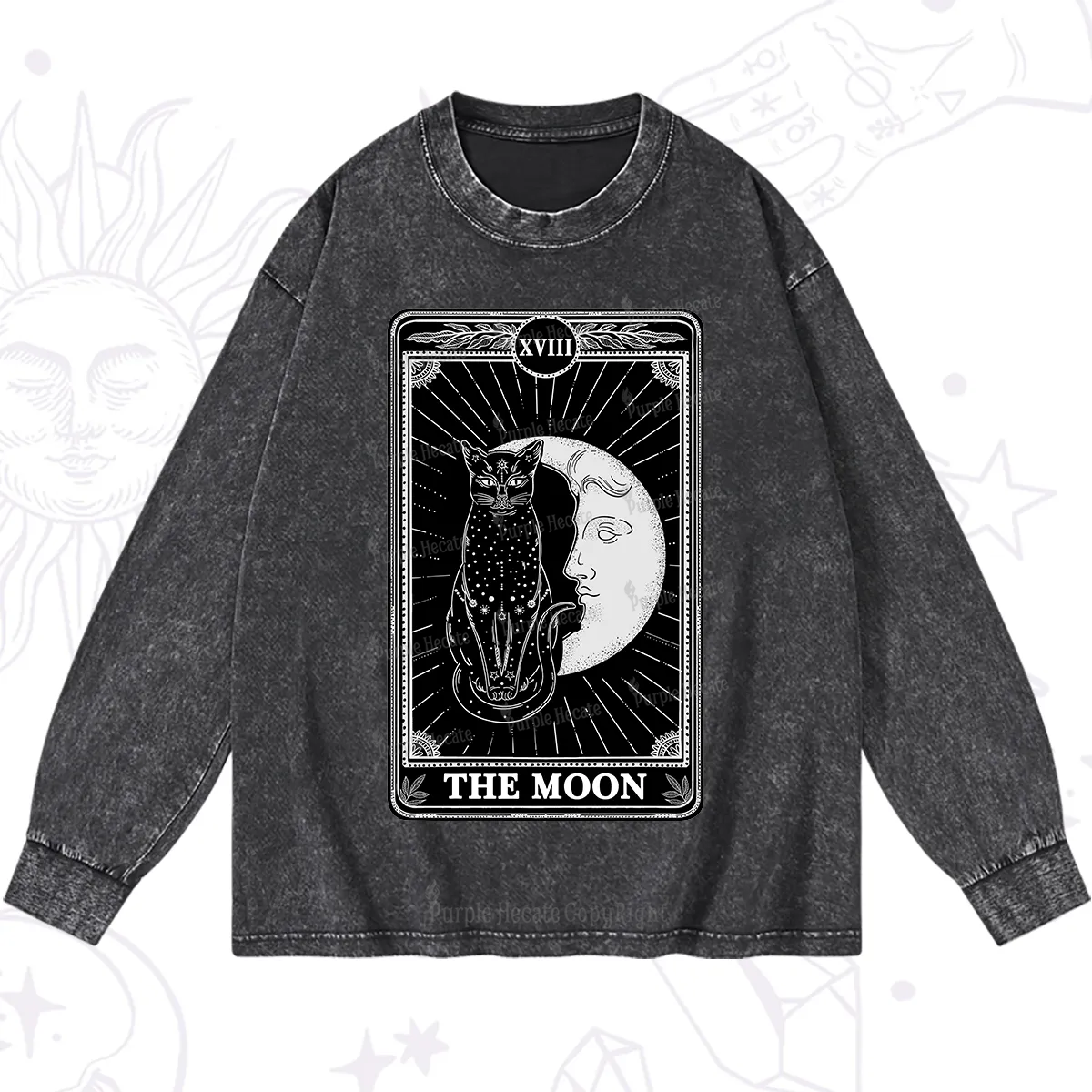 Purplehecate The Moon Tarot Card Washed Long Sleeve Shirt