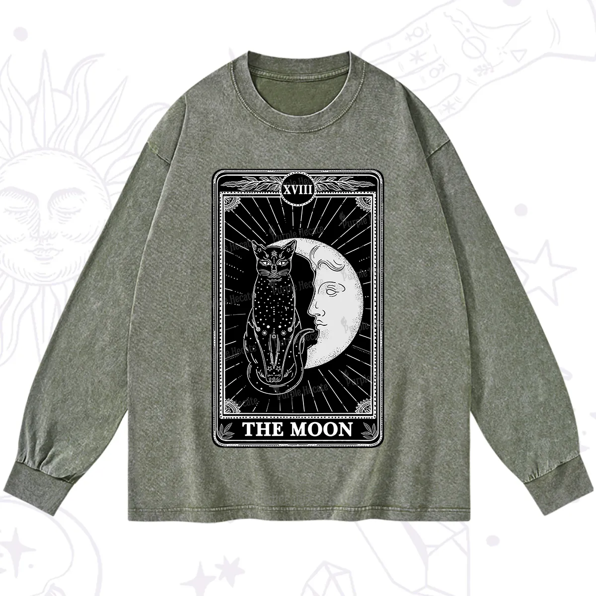 Purplehecate The Moon Tarot Card Washed Long Sleeve Shirt