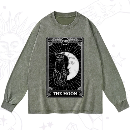 Purplehecate The Moon Tarot Card Washed Long Sleeve Shirt