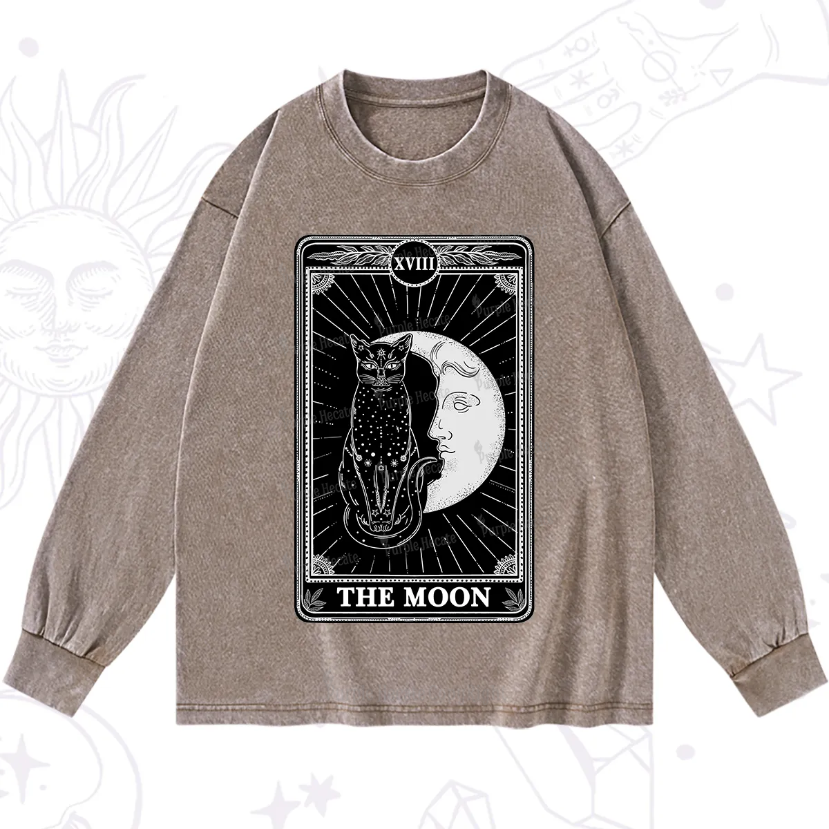 Purplehecate The Moon Tarot Card Washed Long Sleeve Shirt