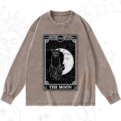 Purplehecate The Moon Tarot Card Washed Long Sleeve Shirt