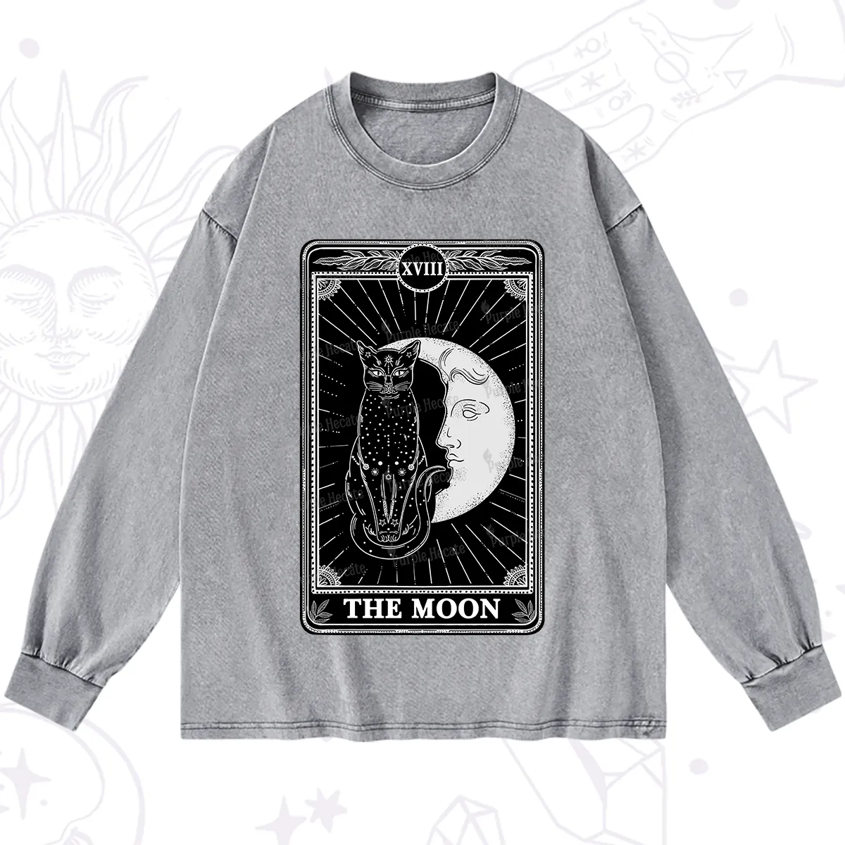 Purplehecate The Moon Tarot Card Washed Long Sleeve Shirt