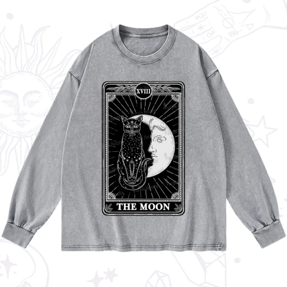 Purplehecate The Moon Tarot Card Washed Long Sleeve Shirt