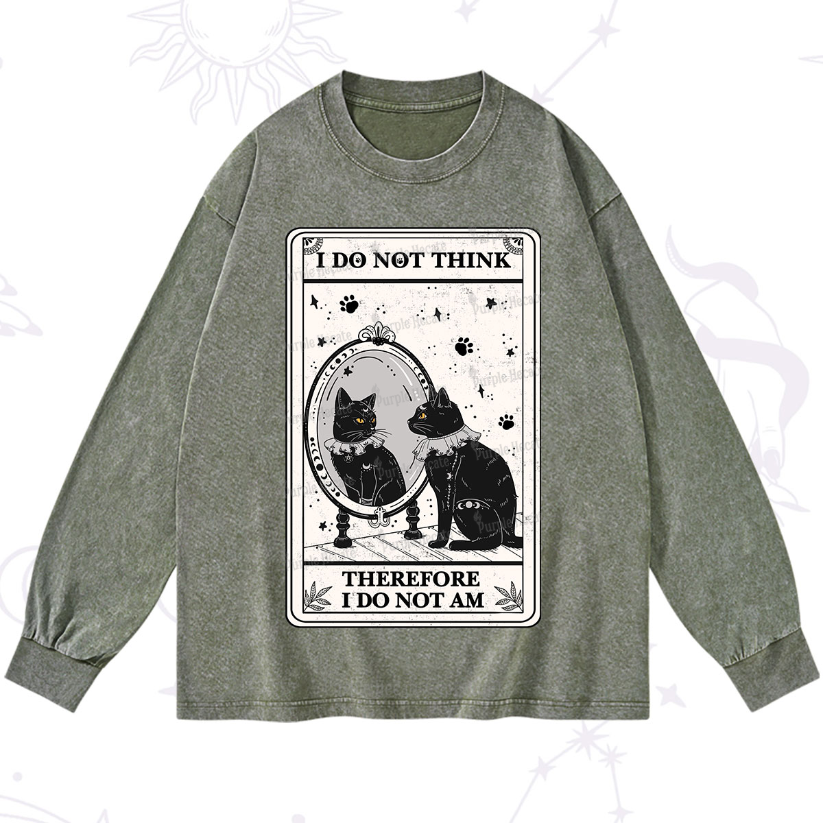 Purplehecate The I Do Not Think Therefore I Do Not Am Oracle Card Washed Long Sleeve Shirt