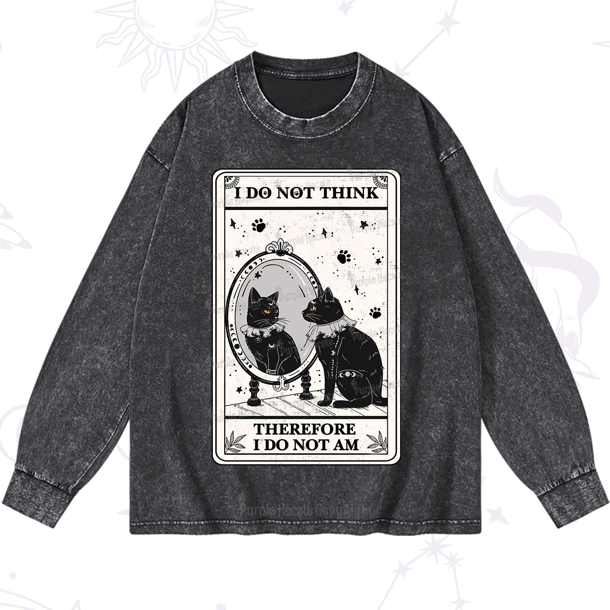 Purplehecate The I Do Not Think Therefore I Do Not Am Oracle Card Washed Long Sleeve Shirt