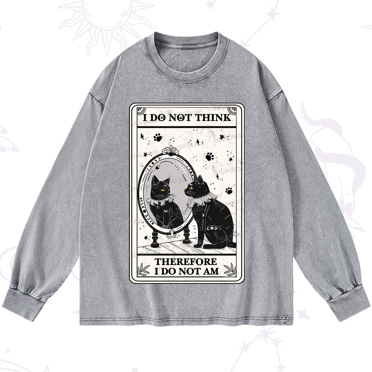Purplehecate The I Do Not Think Therefore I Do Not Am Oracle Card Washed Long Sleeve Shirt