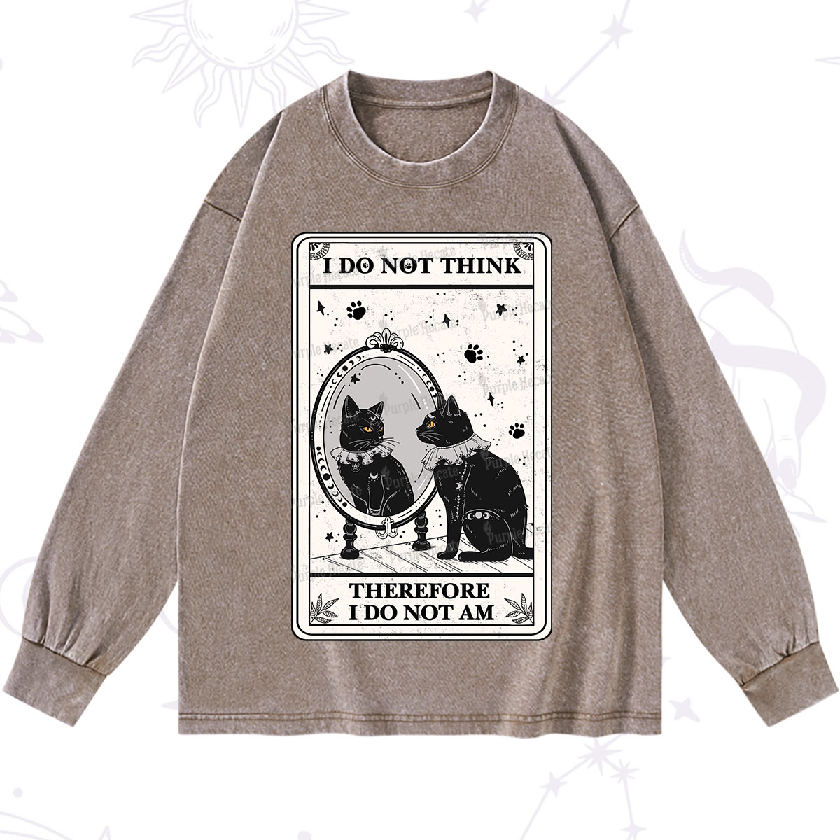 Purplehecate The I Do Not Think Therefore I Do Not Am Oracle Card Washed Long Sleeve Shirt