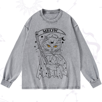 Purplehecate Grim Meow Reaper Washed Long Sleeve Shirt