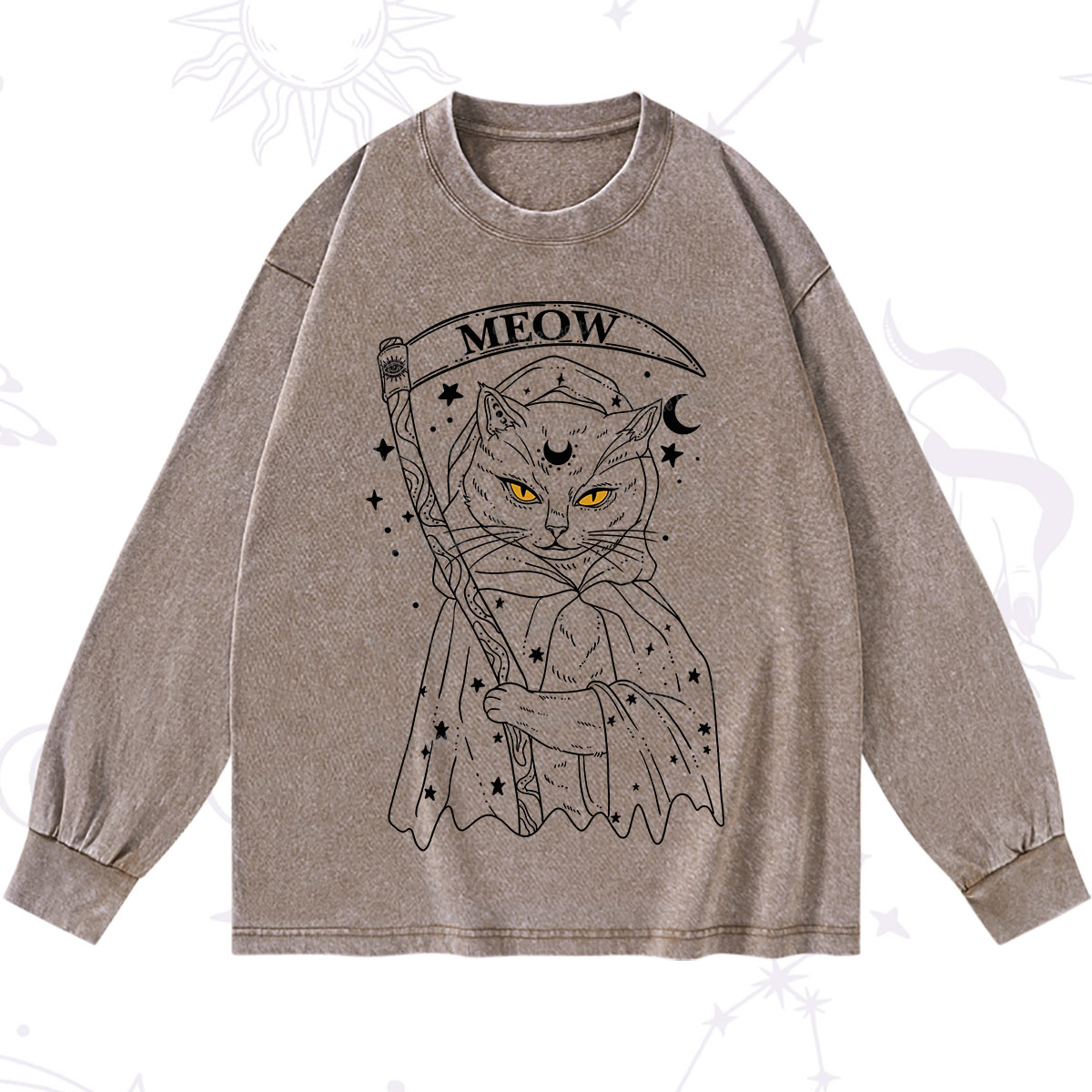 Purplehecate Grim Meow Reaper Washed Long Sleeve Shirt