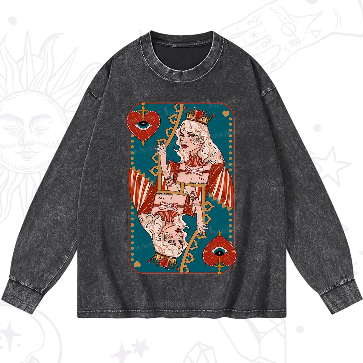 Purplehecate Mystic Queen of Hearts Washed Long Sleeve Shirt