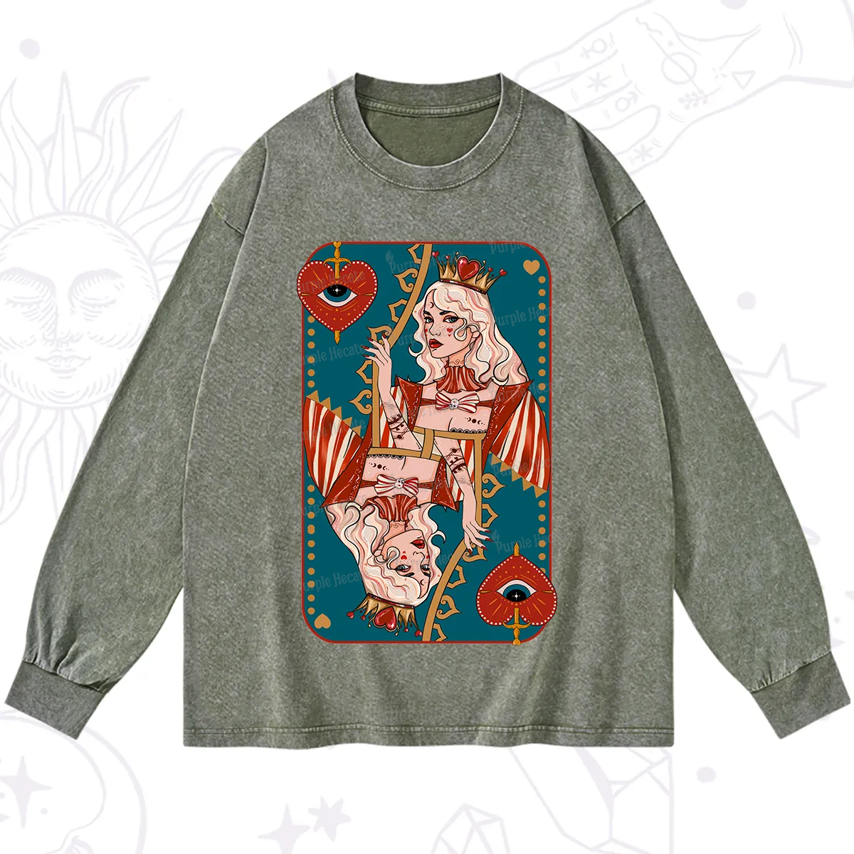 Purplehecate Mystic Queen of Hearts Washed Long Sleeve Shirt