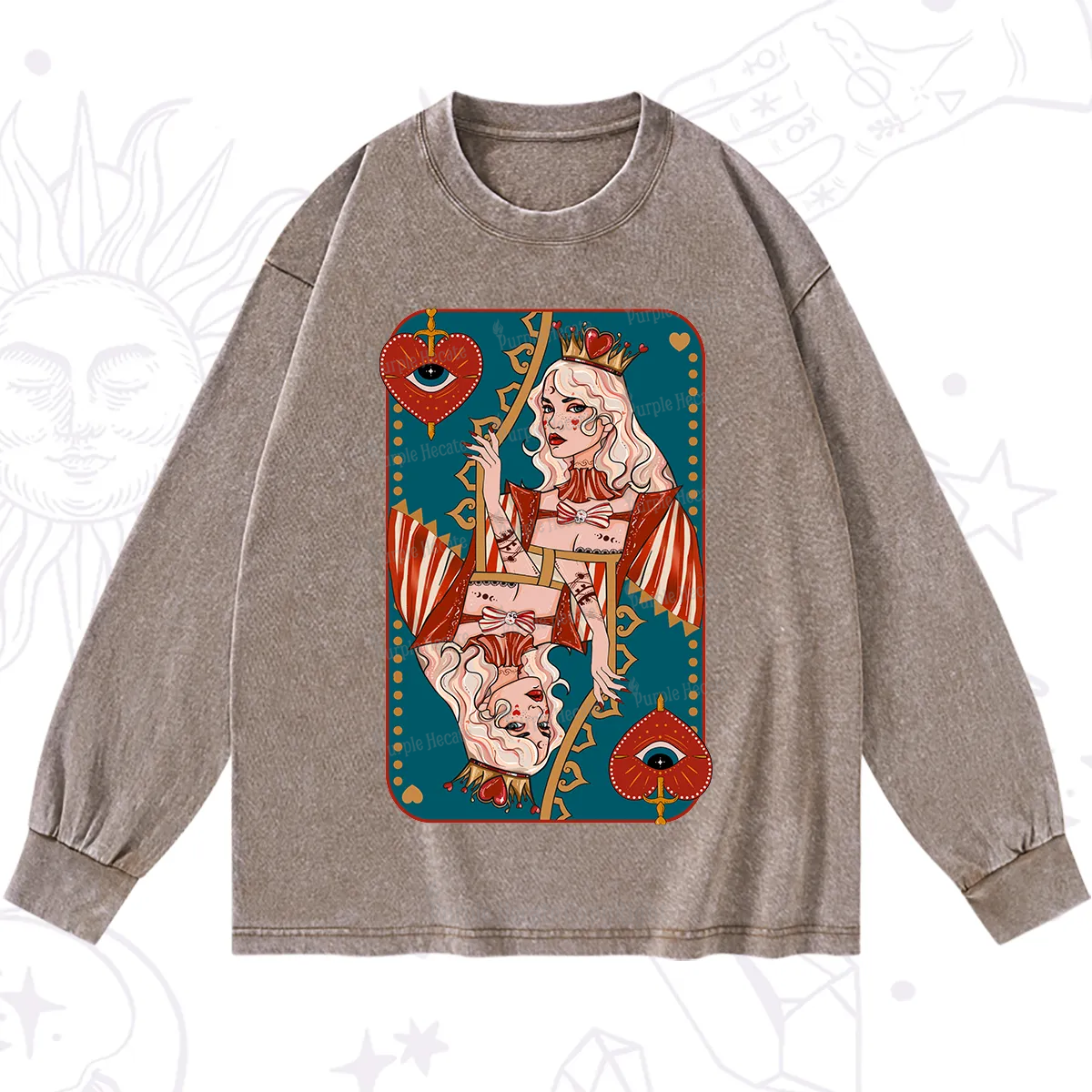 Purplehecate Mystic Queen of Hearts Washed Long Sleeve Shirt