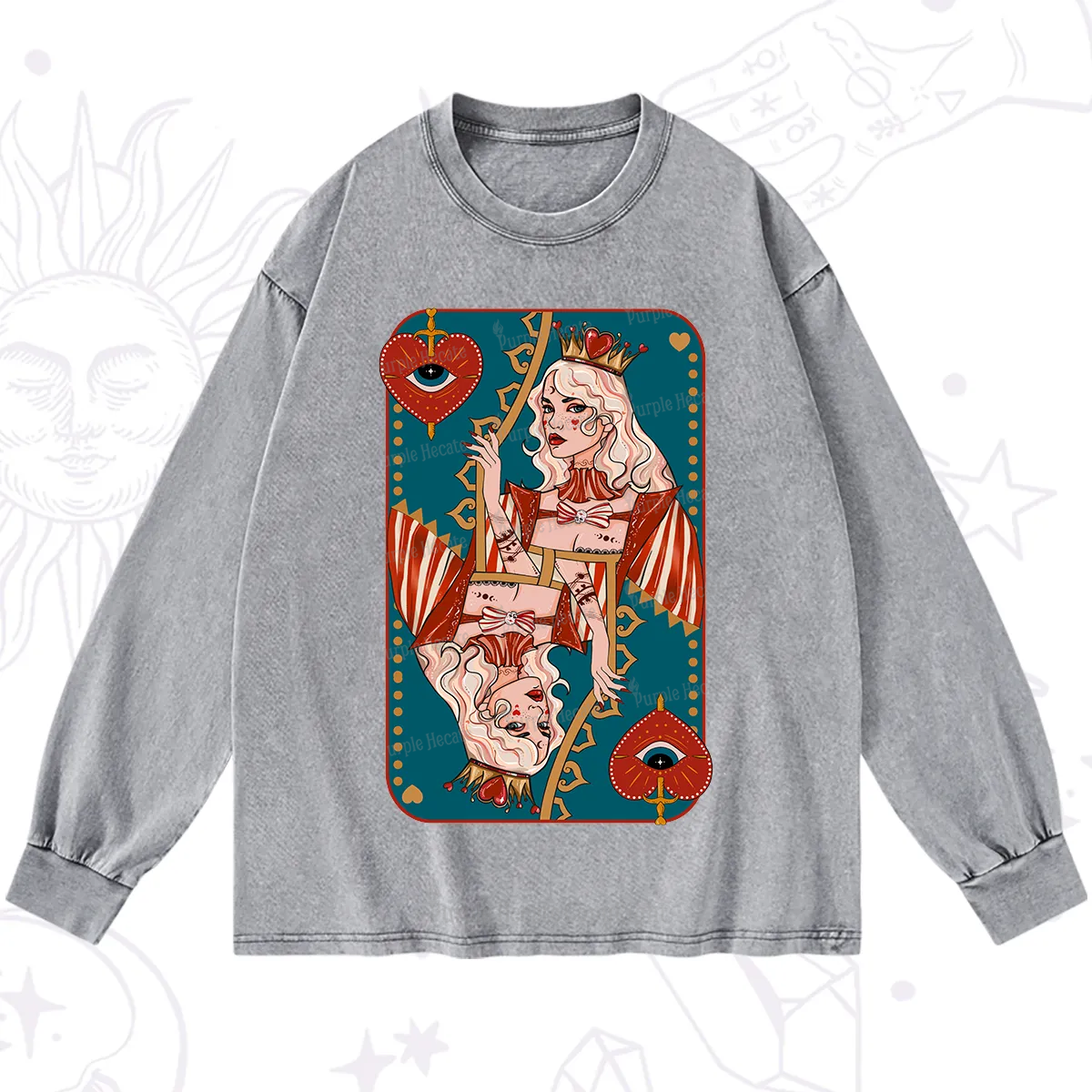 Purplehecate Mystic Queen of Hearts Washed Long Sleeve Shirt