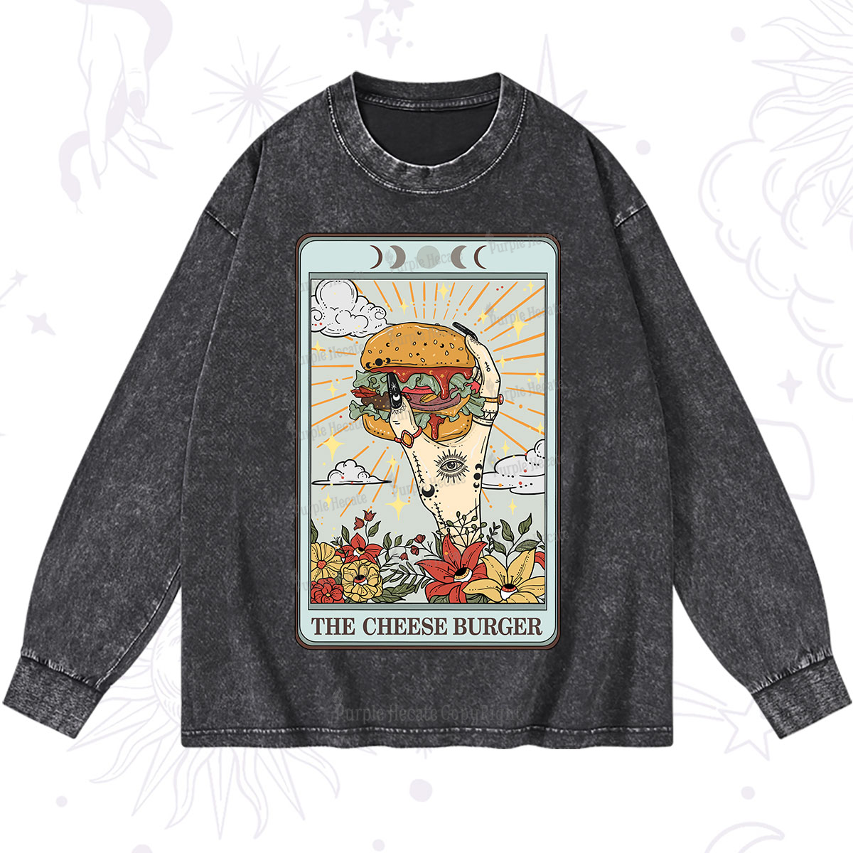 Purplehecate The Cheese Burger Tarot Washed Long Sleeve Shirt
