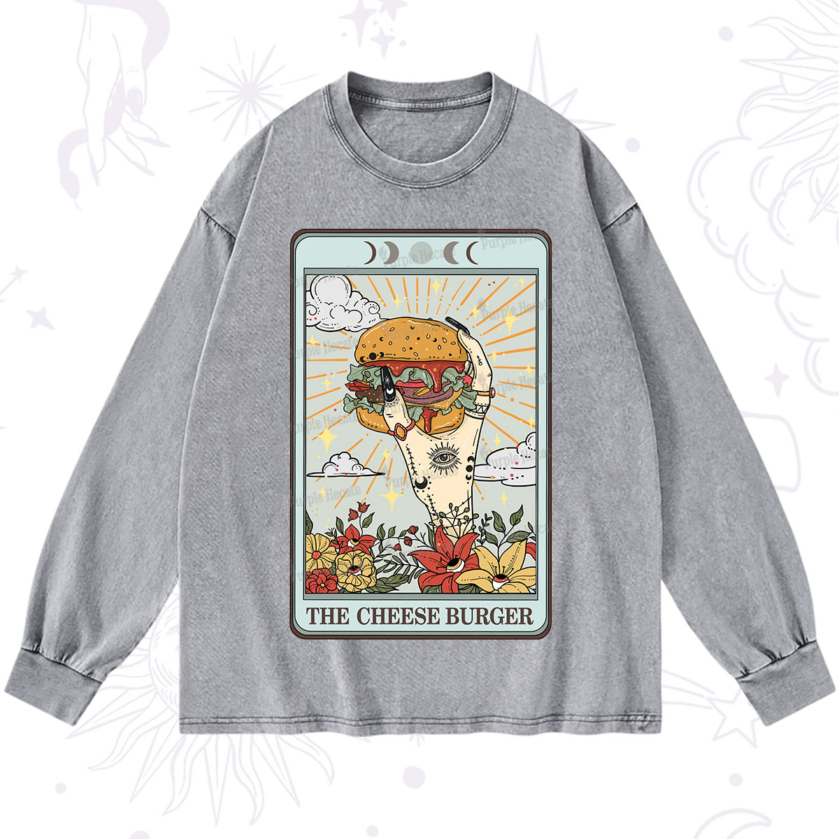 Purplehecate The Cheese Burger Tarot Washed Long Sleeve Shirt