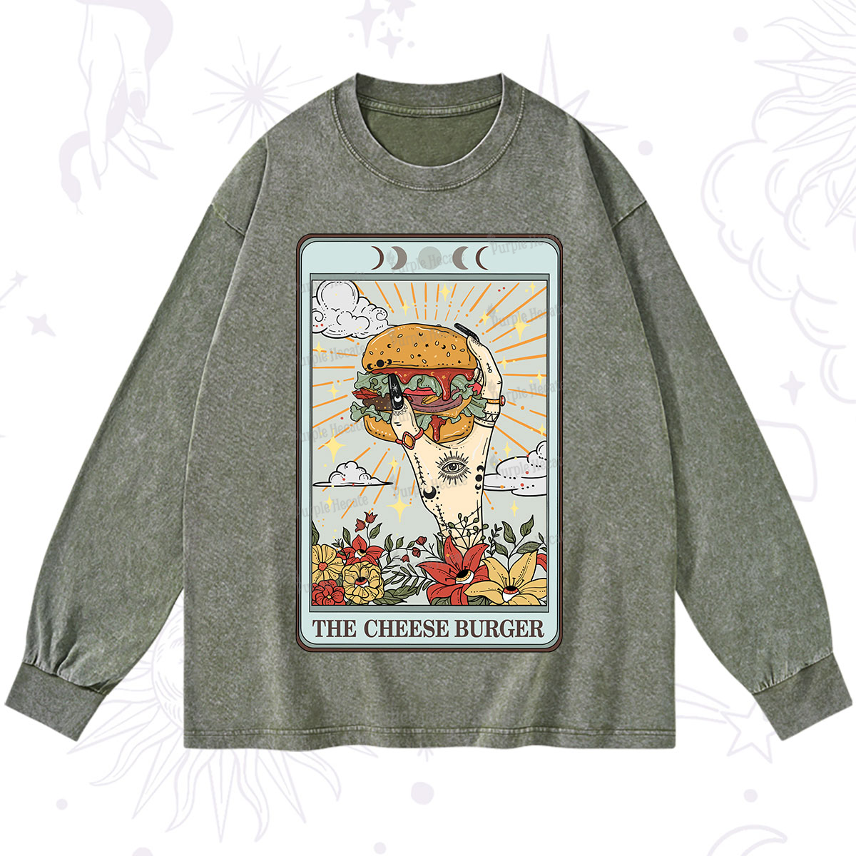 Purplehecate The Cheese Burger Tarot Washed Long Sleeve Shirt