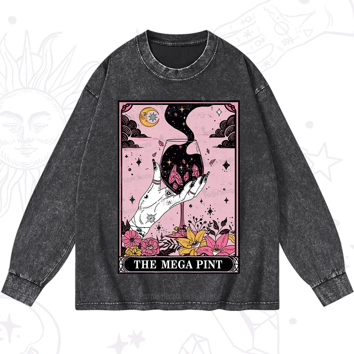 Purplehecate The Mega Pint Tarot Card Washed Long Sleeve Shirt