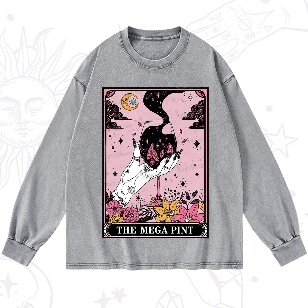Purplehecate The Mega Pint Tarot Card Washed Long Sleeve Shirt