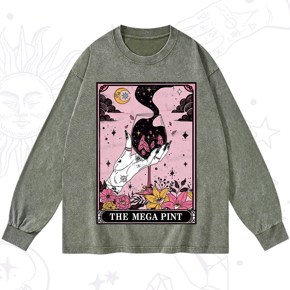 Purplehecate The Mega Pint Tarot Card Washed Long Sleeve Shirt