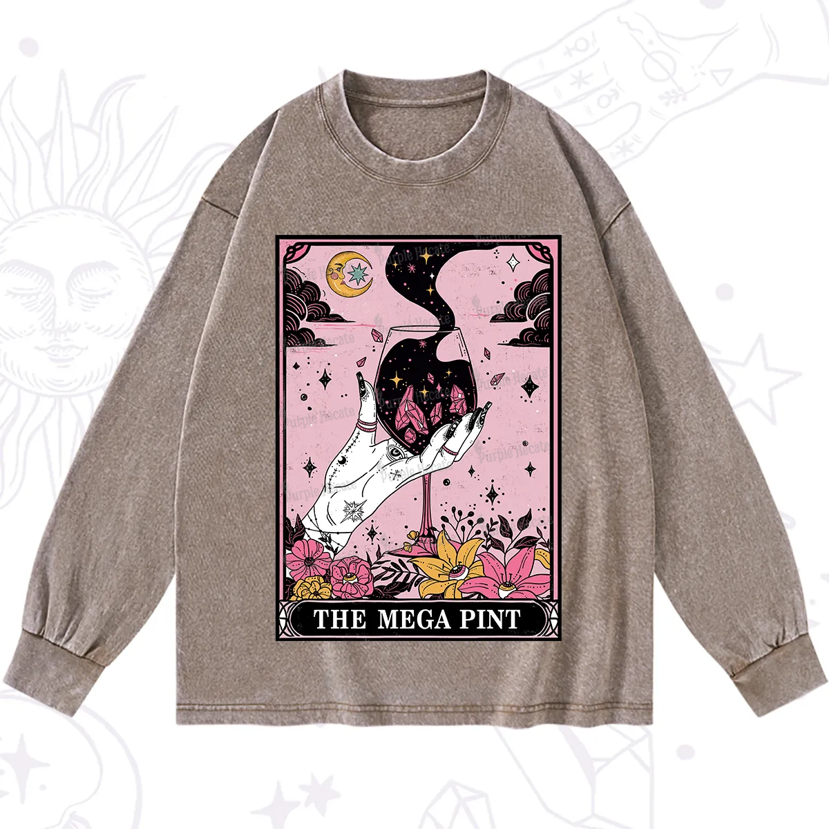 Purplehecate The Mega Pint Tarot Card Washed Long Sleeve Shirt