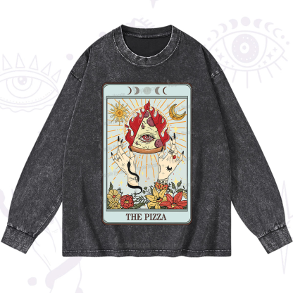Purplehecate The Pizze Food Tarot Card Washed Long Sleeve Shirt