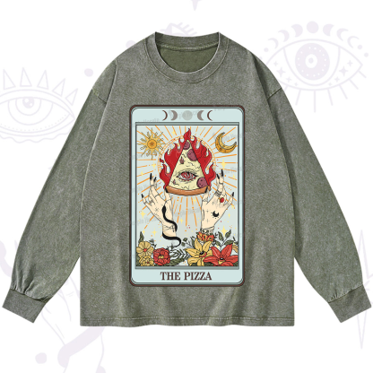 Purplehecate The Pizze Food Tarot Card Washed Long Sleeve Shirt