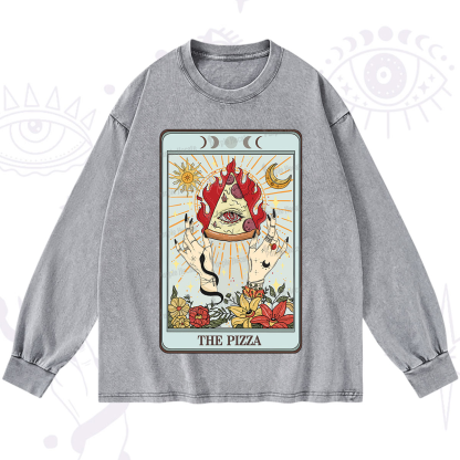 Purplehecate The Pizze Food Tarot Card Washed Long Sleeve Shirt