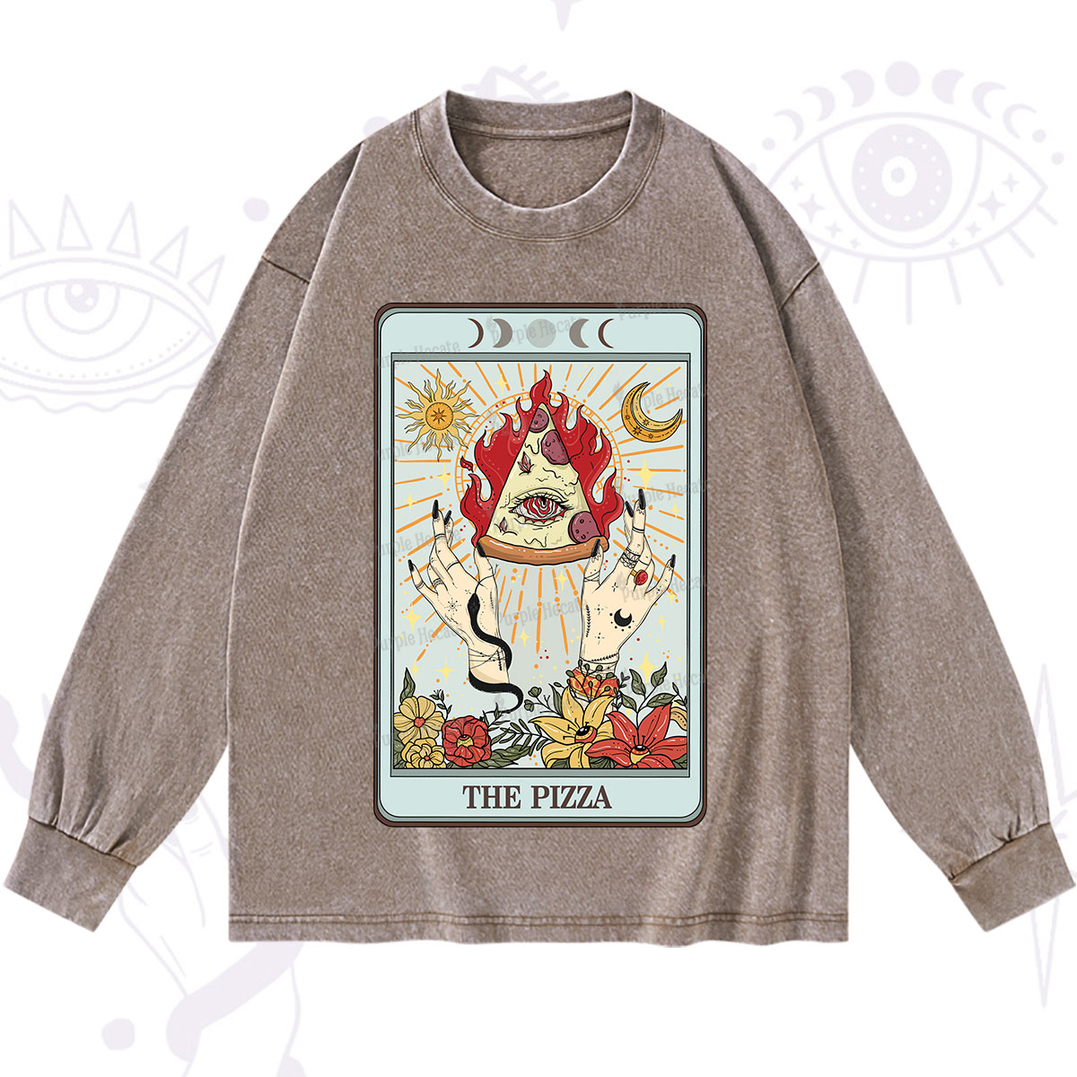Purplehecate The Pizze Food Tarot Card Washed Long Sleeve Shirt