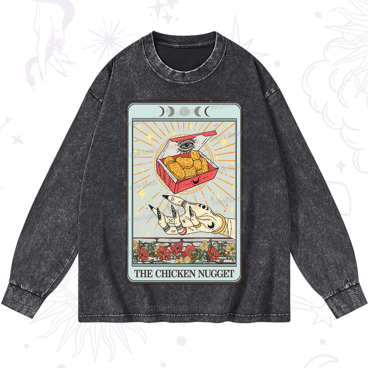 Purplehecate The Chicken Nugget Tarot Card Washed Long Sleeve Shirt