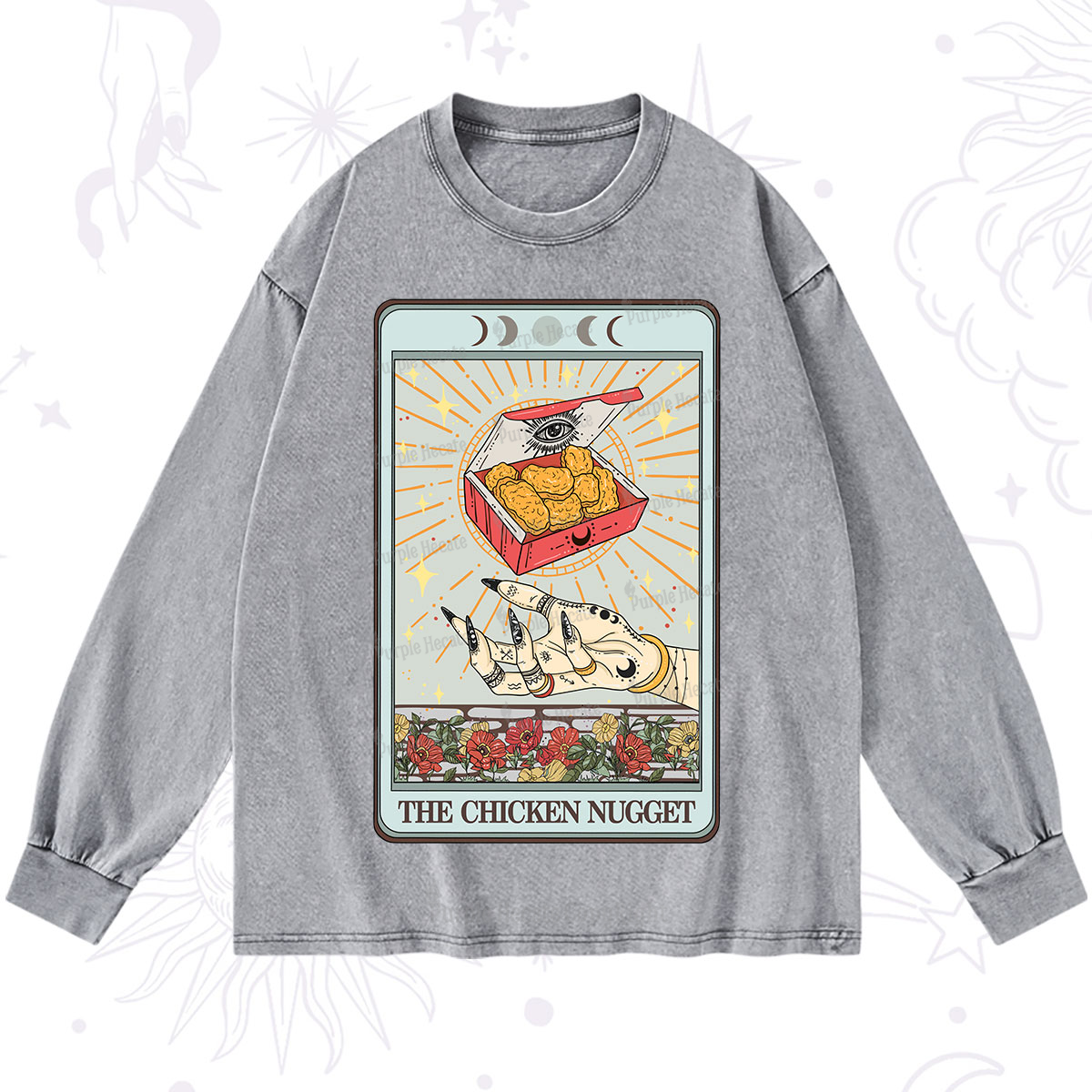 Purplehecate The Chicken Nugget Tarot Card Washed Long Sleeve Shirt