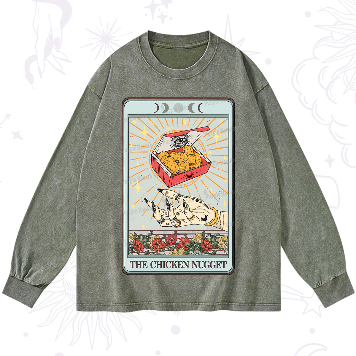 Purplehecate The Chicken Nugget Tarot Card Washed Long Sleeve Shirt