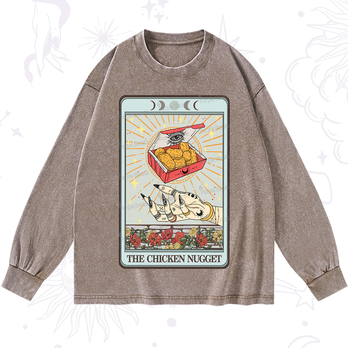 Purplehecate The Chicken Nugget Tarot Card Washed Long Sleeve Shirt
