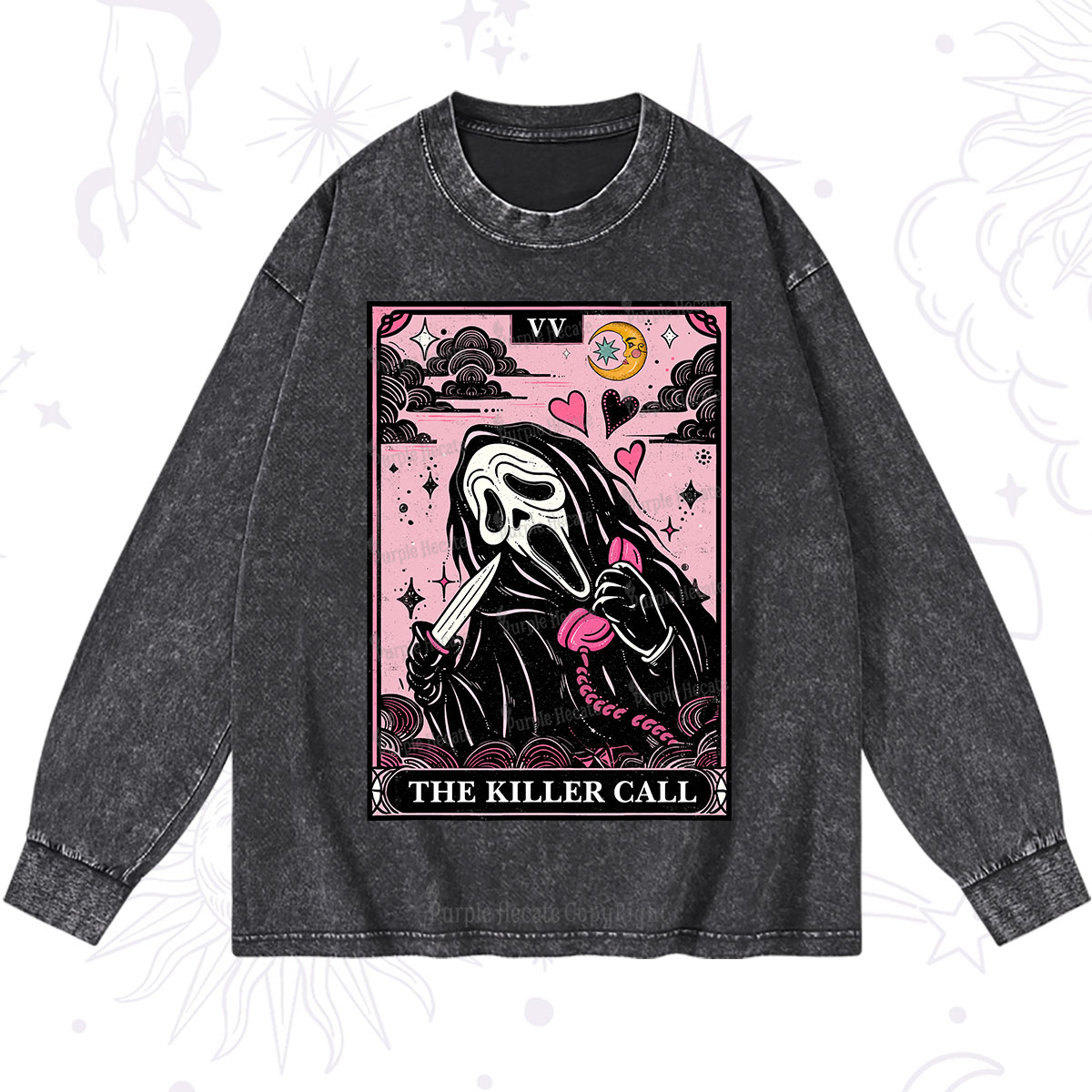 Purplehecate The Killer Call Tarot Washed Long Sleeve Shirt