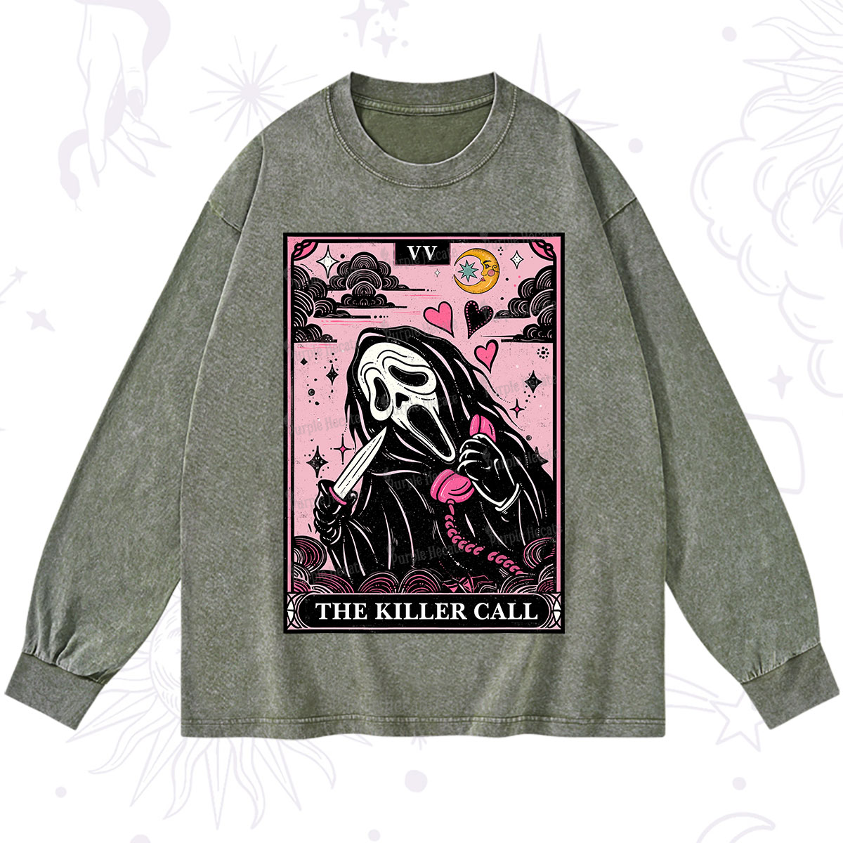 Purplehecate The Killer Call Tarot Washed Long Sleeve Shirt