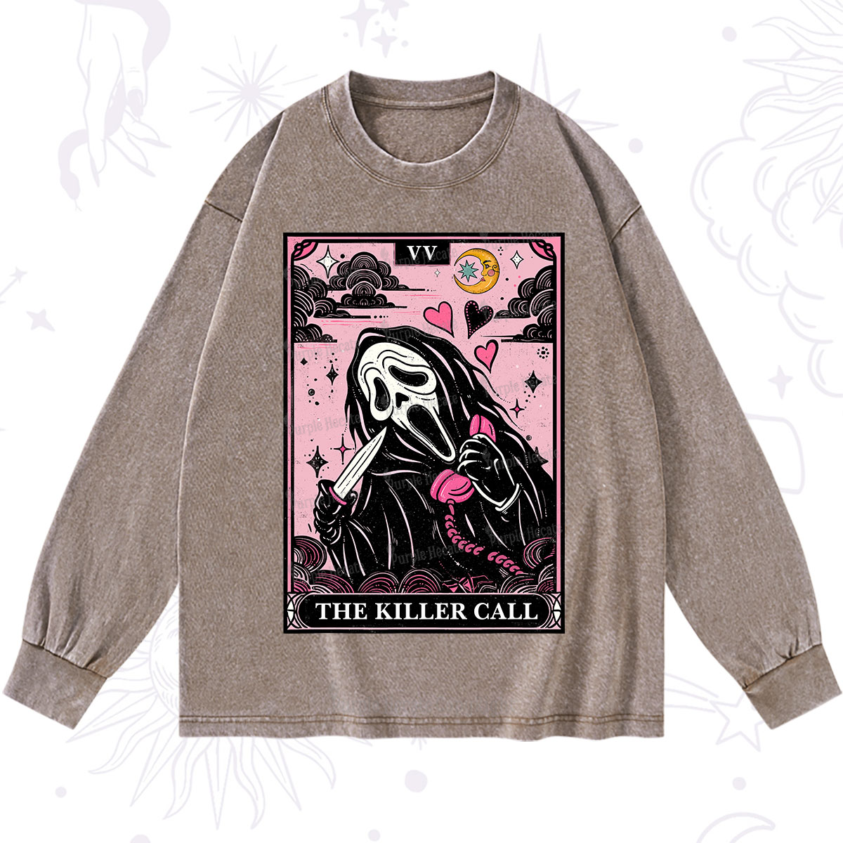 Purplehecate The Killer Call Tarot Washed Long Sleeve Shirt