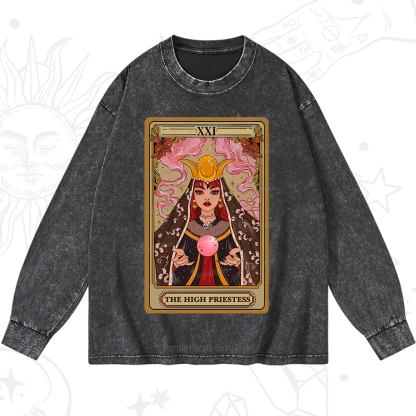 Purplehecate The High Priestess Prophecy Tarot Washed Long Sleeve Shirt