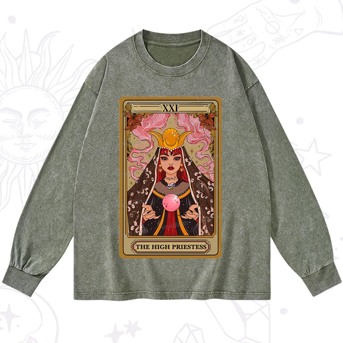 Purplehecate The High Priestess Prophecy Tarot Washed Long Sleeve Shirt