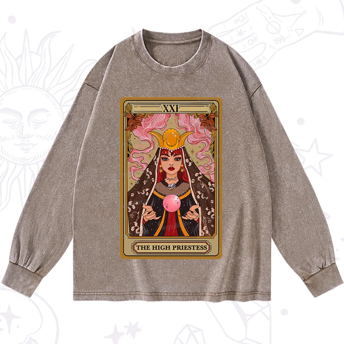 Purplehecate The High Priestess Prophecy Tarot Washed Long Sleeve Shirt