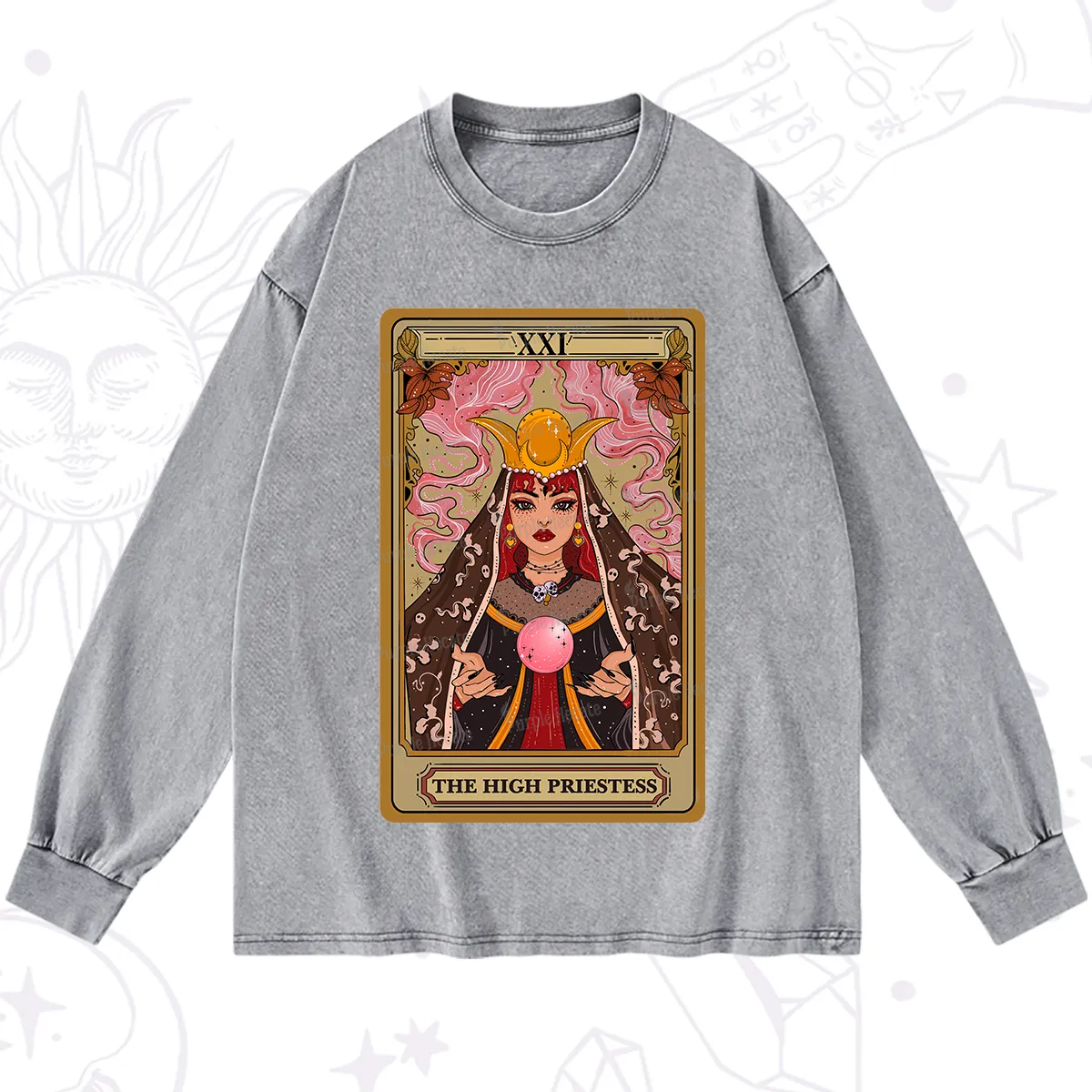 Purplehecate The High Priestess Prophecy Tarot Washed Long Sleeve Shirt