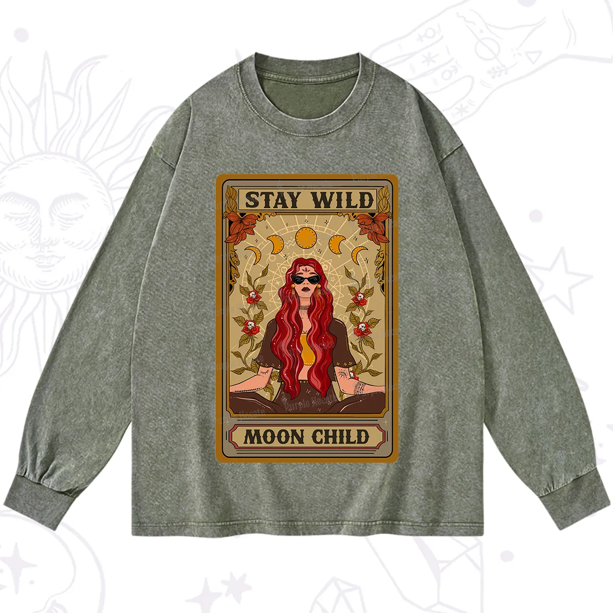 Purplehecate The Stay Wild Moon Child Oracle Card  Washed Long Sleeve Shirt