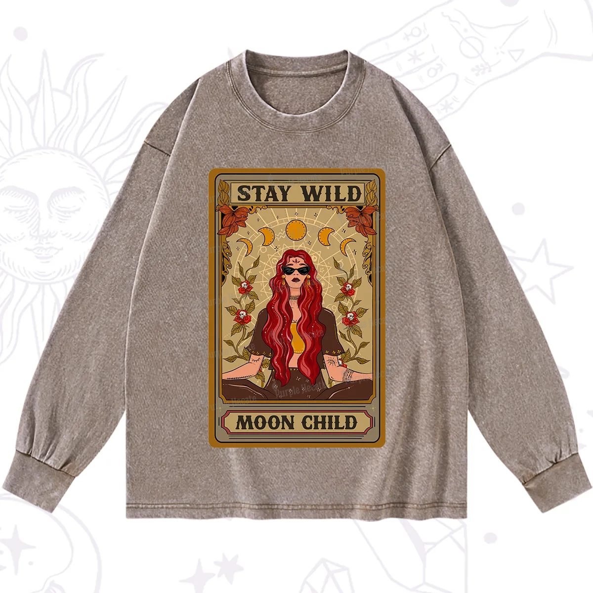 Purplehecate The Stay Wild Moon Child Oracle Card  Washed Long Sleeve Shirt