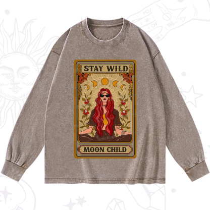 Purplehecate The Stay Wild Moon Child Oracle Card  Washed Long Sleeve Shirt