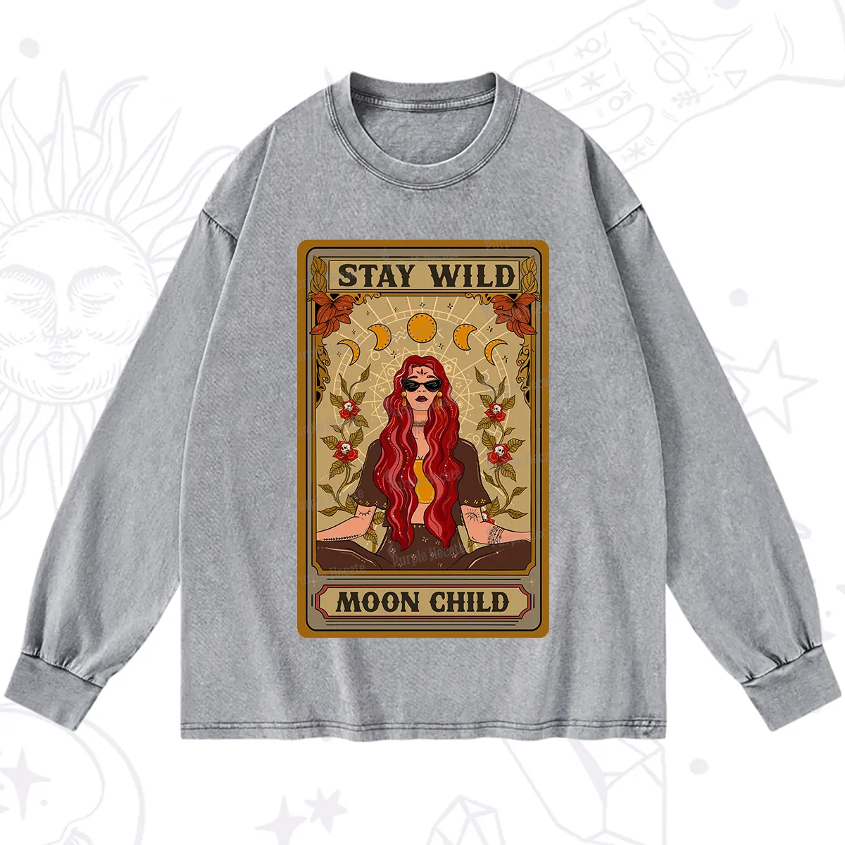Purplehecate The Stay Wild Moon Child Oracle Card  Washed Long Sleeve Shirt