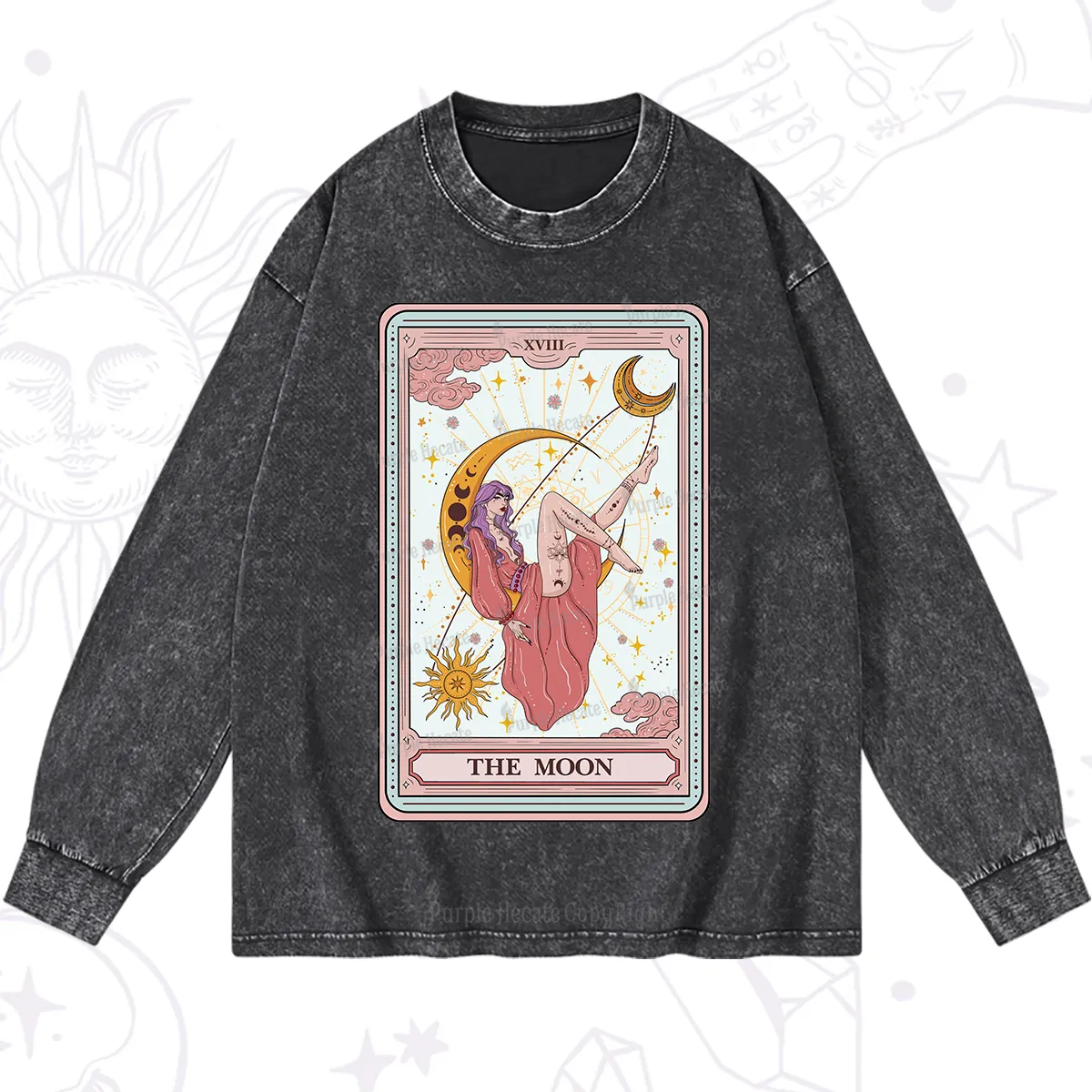 Purplehecate The Moon Tarot Washed Long Sleeve Shirt