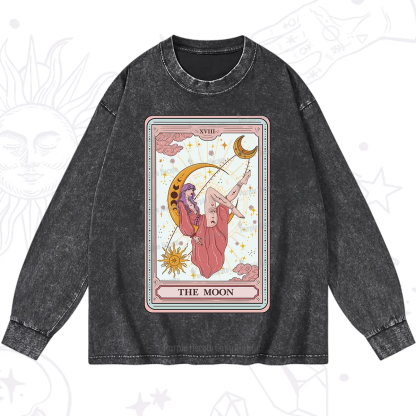 Purplehecate The Moon Tarot Washed Long Sleeve Shirt