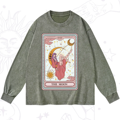Purplehecate The Moon Tarot Washed Long Sleeve Shirt