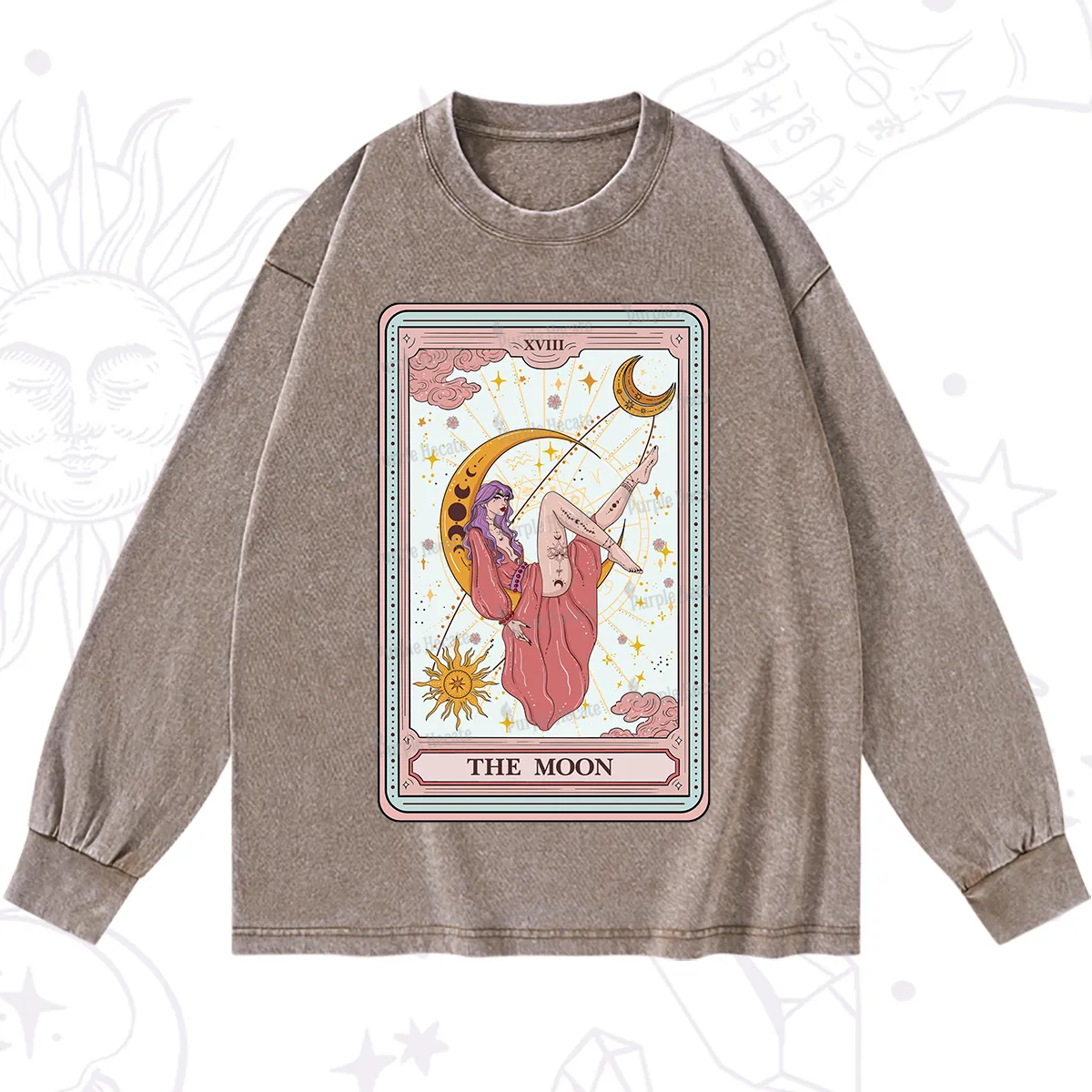 Purplehecate The Moon Tarot Washed Long Sleeve Shirt