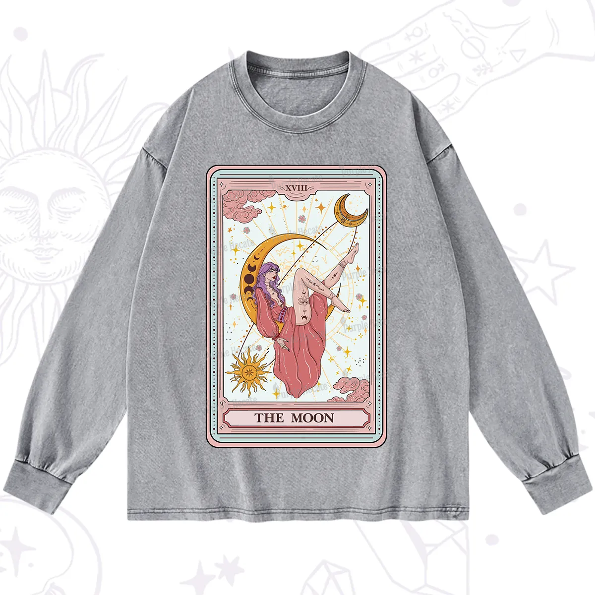 Purplehecate The Moon Tarot Washed Long Sleeve Shirt